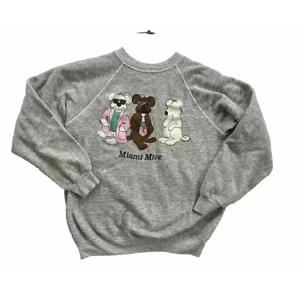 Vintage 80s Miami Mice Miami Vice TV Parody Sweatshirt M Gray USA - Picture 1 of 5
